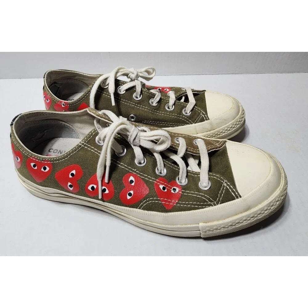 Converse Chuck T. 70 Play Comme Des Garcons Low Multi Heart Olive Green Size 8